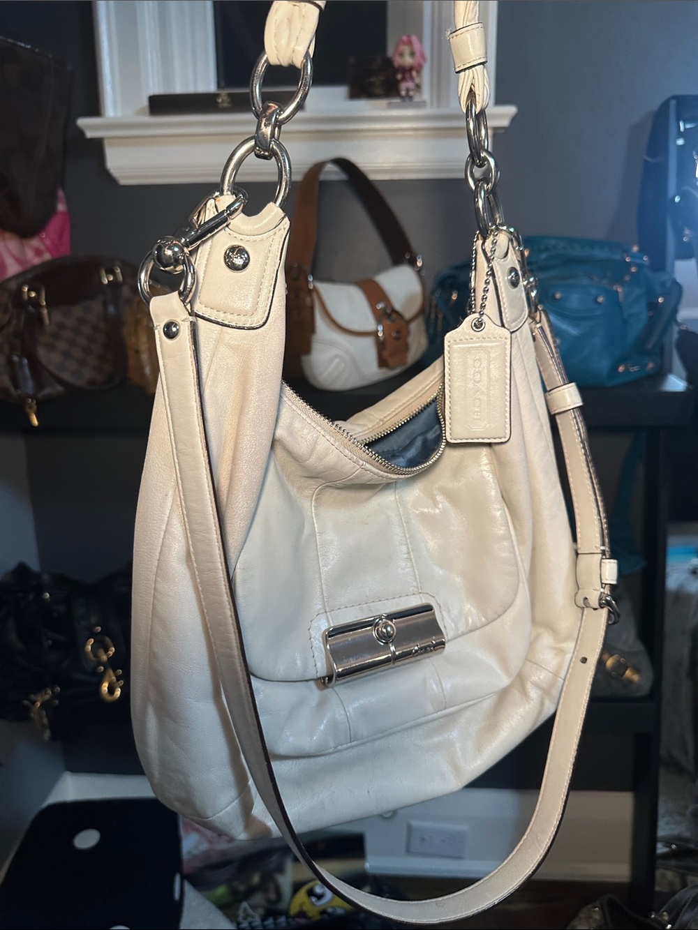 Coach white Kristin Leather Hobo Bag long and short strap